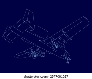 Blue airplane is shown in a blue drawing. The airplane is a fighter jet with a large wing and two engines. The drawing is of a stylized, cartoonish version of the plane