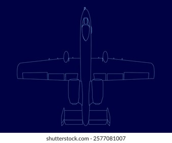 Blue airplane is shown in a blue drawing. The airplane is a jetliner and is shown in a very detailed manner. The drawing is of a very high quality and is very realistic