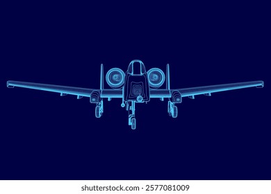 Blue airplane is shown in the image. The airplane is a fighter jet and is positioned in the middle of the image. The blue color of the airplane gives a sense of power and strength