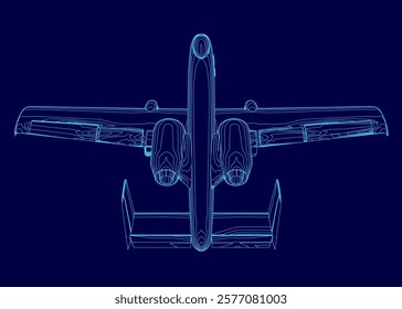 Blue airplane is shown in a stylized way. The image is of a blue airplane with a stylized wing