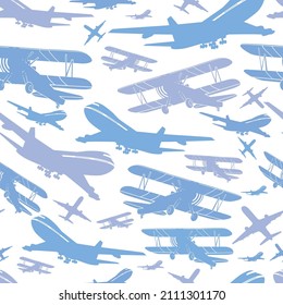 Blue airplane sky plane seamless pattern tiles backdrop vector backgrounds for design illustration of presentation and creativity