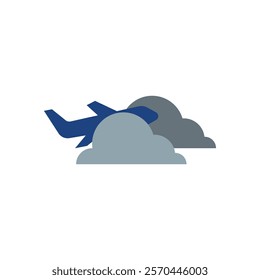 Blue airplane soaring high in the sky above fluffy clouds. Perfect for travel ads or aviation themed designs.