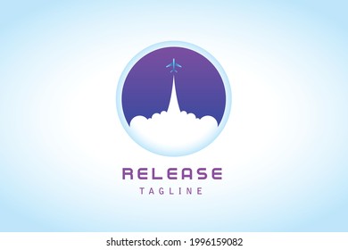 blue airplane take off from the sky gradient logo for company