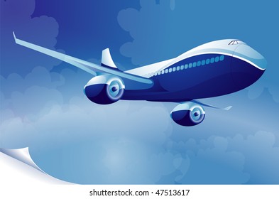 Blue airplane. Vector template.