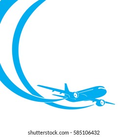 Blue airplane's silhouette on white background with place for text. EPS10 vector.