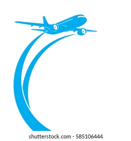 Blue airplane's silhouette on white background with place for text. EPS10 vector.