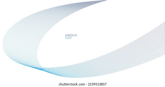 Blue airy particles flow vector design, abstract background with wave of flowing dots array, digital futuristic illustration, nano technology theme.
