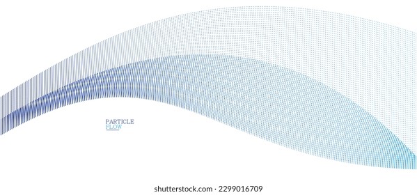 Blaue, luftige Teilchen fließen Vektordesign, abstrakter Hintergrund mit Welle von fließenden Punkten Array, digitale futuristische Illustration, Nanotechnologie Thema.