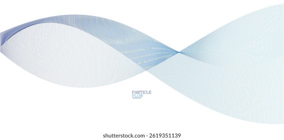 Blaue luftige Partikel fließen Vektordesign, abstrakter Hintergrund mit Welle von fließenden Punkten Array, digitale futuristische Illustration, Nano-Technologie Thema.
