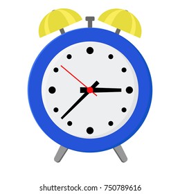 blue alarm clock in a flat style on a white background