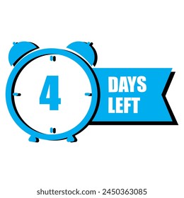 Blue alarm clock. Four-day countdown. Time management symbol. Deadline reminder icon. Vector illustration. EPS 10.