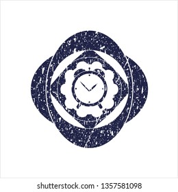 Blue alarm clock icon inside distressed rubber texture