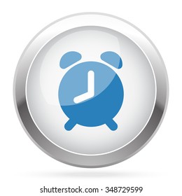 Blue Alarm Clock icon on white glossy chrome app button