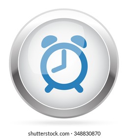 Blue Alarm Clock icon on white glossy chrome app button
