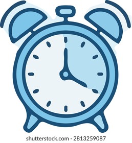 Blue alarm clock icon representing time schedule reminder and traditional timekeeping device symbol concept
