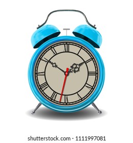 Blue alarm clock isolated on white background. Vector
