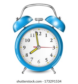 Blue Alarm Clock Isolated On White. Vector Illustration.