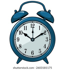 Blue alarm clock isolated vector illustration on white background