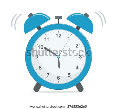 Blue Alarm Clock Ringing Actively Showing Time for Wake Up or Important Reminder on White Background