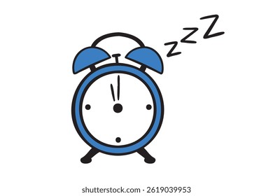 blue alarm clock. sleep time concept icon. Table clock night time. Hand drawn doodle alarm. Vector illustration