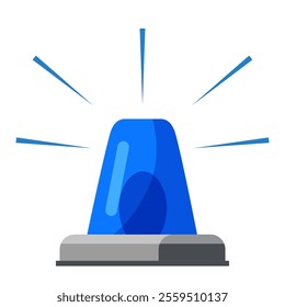 Blue alarm siren icon. Emergency flasher. Police or ambulance flasher isolated on transparent background. Flat vector illustration.