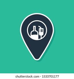 Blue Alcohol or beer bar location icon isolated on green background. Symbol of drinking, pub, club, bar.  Vector Illustration