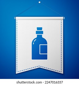 Blue Alcohol drink Rum bottle icon isolated on blue background. White pennant template. Vector