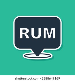Blue Alcohol drink Rum bottle icon isolated on green background.  Vector