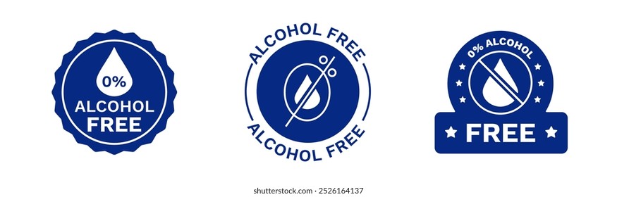 Blue alcohol free sticker. Safe planet logo for eco friendly products. Green product for environmental. Healthy nutrition logo.
