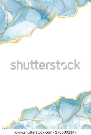 Blue alcohol ink agate texture with gold accents forming an elegant abstract frame.