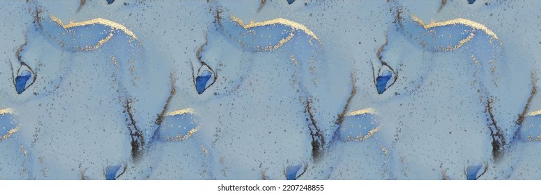 Blue Alcohol Ink Marble. Gold Ink Paint. Metal Watercolor Texture. Light Elegant Watercolor. Foil Marble Watercolor. Golden Vector Ink Canvas. Gold Seamless Background. Luxury Seamless Art Painting
