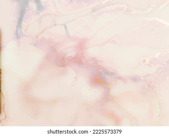 Blue Alcohol Ink Marble. Golden Water Color Marble. Gold Marble Watercolor. Modern Light Painting Pink Art Paint. Bronze Water Color Watercolor. Blue Ink Vector Glitter. Vector Abstract Background.