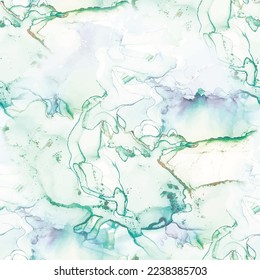 Blue Alcohol Ink Marble. Lavender Alcohol Ink Watercolor. Floor Marble Watercolor. Green Water Color Marble. Modern Abstract Repeat Blue Abstract Background. Light Elegant Texture. Gold Art Floor.