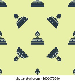 Blue Alcohol or spirit burner icon isolated seamless pattern on yellow background. Chemical equipment.  Vector Illustration