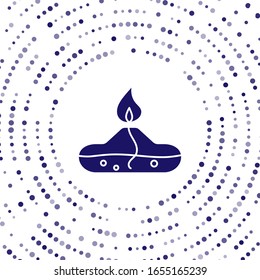 Blue Alcohol or spirit burner icon isolated on white background. Chemical equipment. Abstract circle random dots. Vector Illustration