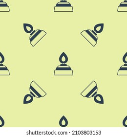 Blue Alcohol or spirit burner icon isolated seamless pattern on yellow background. Chemical equipment.  Vector