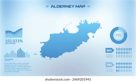 Blue Alderney Map with States, Political Alderney infographic map vector illustration
