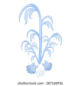 Blue Alga and seashells vector illustration.