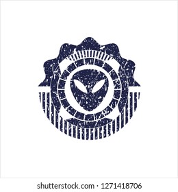Blue alien icon inside distress grunge stamp