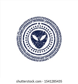 Blue alien icon inside distress rubber grunge texture stamp