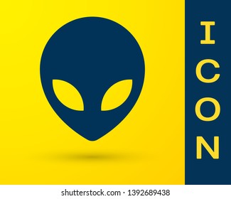 Blue Alien icon isolated on yellow background. Extraterrestrial alien face or head symbol. Vector Illustration