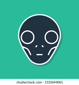 Blue Alien icon isolated on green background. Extraterrestrial alien face or head symbol.  Vector Illustration