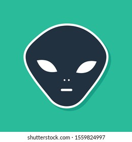 Blue Alien icon isolated on green background. Extraterrestrial alien face or head symbol.  Vector Illustration