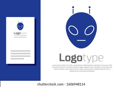 Blue Alien icon isolated on white background. Extraterrestrial alien face or head symbol. Logo design template element. Vector Illustration