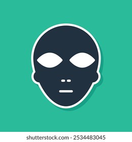 Blue Alien icon isolated on green background. Extraterrestrial alien face or head symbol.  Vector Illustration