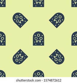 Blue Alien icon isolated seamless pattern on yellow background. Extraterrestrial alien face or head symbol.  Vector Illustration