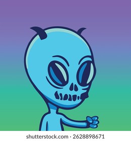 Blue alien vector illustration horns. 