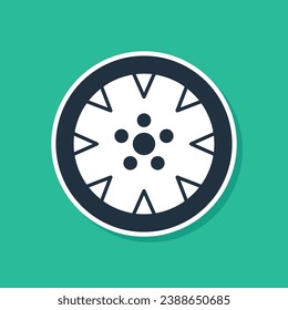 Blue Alloy wheel for a car icon isolated on green background.  Vector