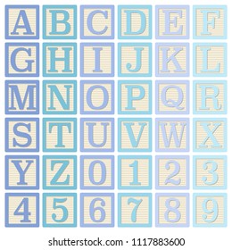 Blue Alphabet Blocks - Complete set of 26 letter blocks (A through Z) and 10 number blocks (0 through 9)