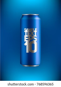 blue Aluminum can with a drink on a backlit background